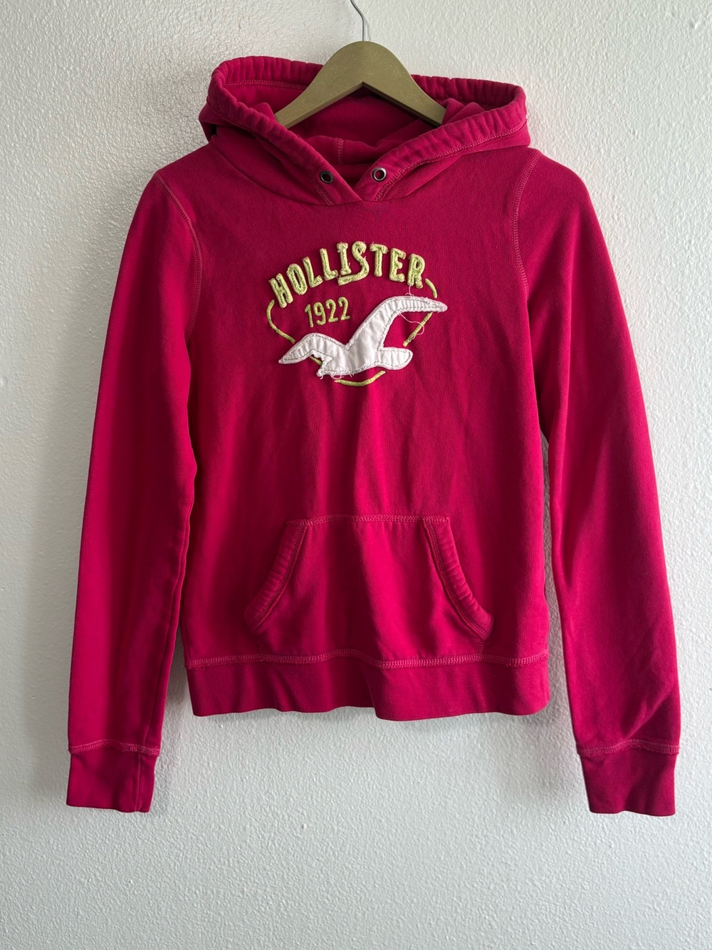 Vintage Y2K Hollister Size Large Hot Pink Graphic Pullover Hoodie Coastal Preppy